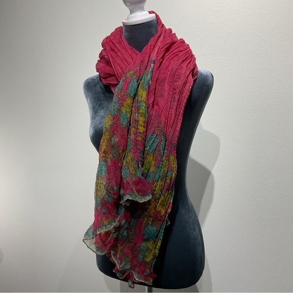 Gorgeous Multicolor Pink Shawl Coverup Scarf Length 85”  FLower Motif Embellis - Picture 7 of 8